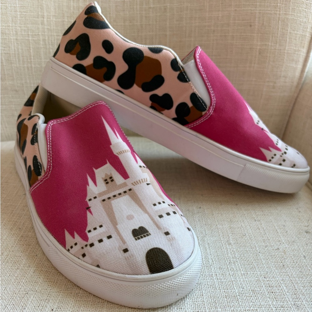 Bibbidi Bobbidi Bling Slip On Sneakers Disney Castle w Leopard Print Accent- 11